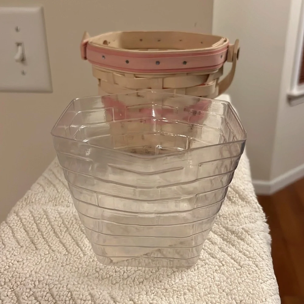 Vintage 2001 Longaberger Horizon of Hope Basket Pink Trim Swing Handle Protector